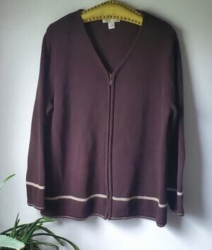 CJ Banks Brown Long Slerve Zip Up Sweater Womens Size 1X Boho Preppy Granny